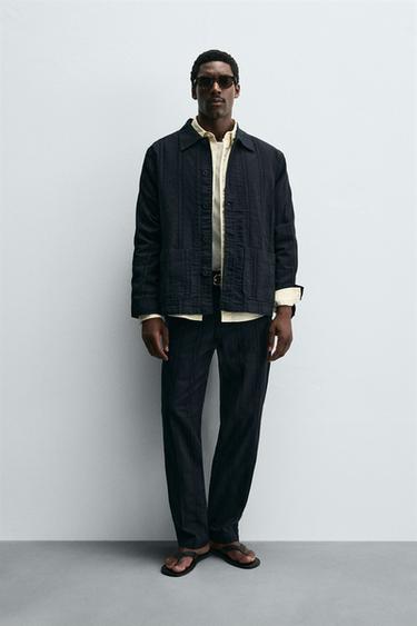 STRIPED JACQUARD OVERSHIRT - Navy blue by Zara - Image 0