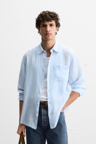 100% LINEN SHIRT - Sky blue by Zara