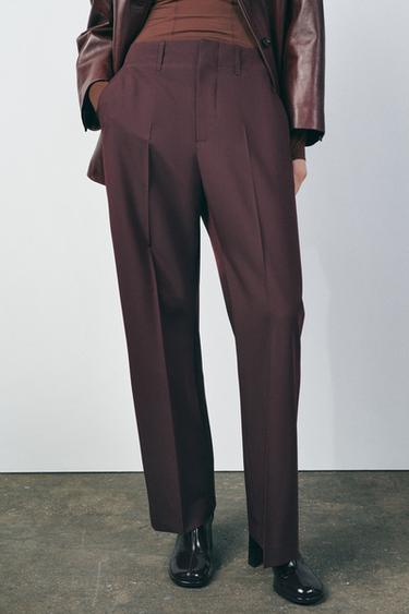 ZW COLLECTION STRAIGHT-LEG TROUSERS - Burgundy by Zara