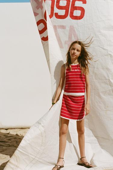 STRIPED TOWEL EFFECT TOP - Red Stripe by Zara
