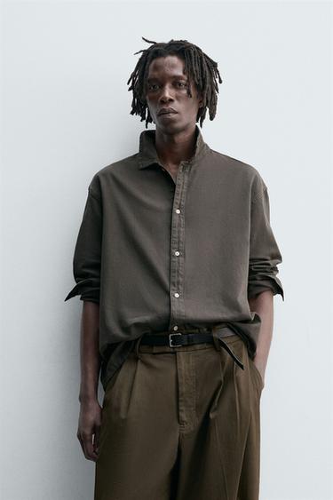 COLOURED DENIM SHIRT - Grey green by Zara