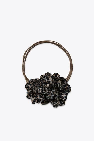 DOUBLE FLOWER ANIMAL PRINT NECKLACE - Leopard by Zara - Image 0