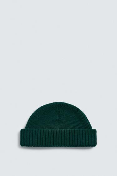 SHORT WOOL BLEND BEANIE - Green by Zara