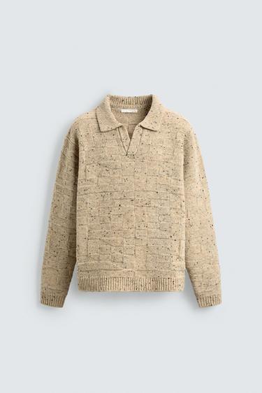 100% WOOL KNIT POLO SHIRT WITH BUTTONS - Beige by Zara