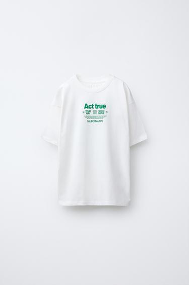 RAISED SLOGAN T-SHIRT - Oyster-white by Zara - Image 0