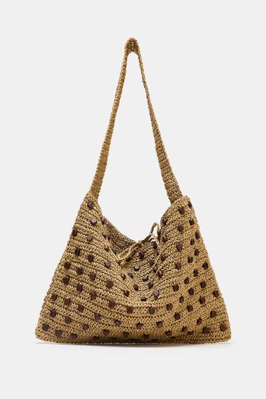 BEADED WOVEN TOTE BAG - Light beige by Zara
