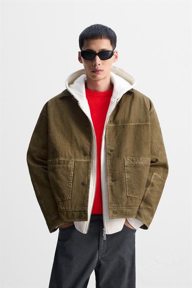 MATCHING COLLAR JACKET - washed green by Zara