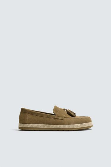 CASUAL LEATHER LOAFERS WITH TASSELS - Beige by Zara