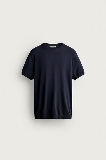 BASIC REGULAR FIT KNIT T-SHIRT - Dark navy by Zara