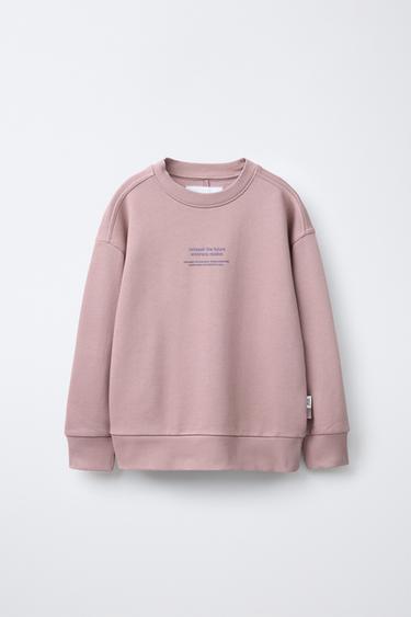 PLAIN SWEATSHIRT WITH RAISED SLOGAN - Dusty mauve by Zara
