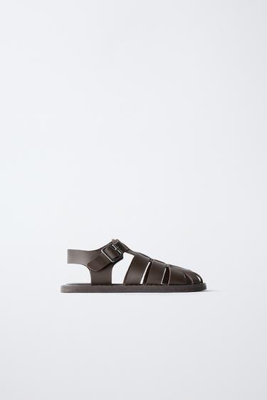 LEATHER CAGE SANDALS - Brown by Zara