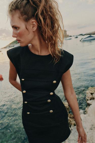 SHORT DRESS WITH FROG FASTENING - Black by Zara