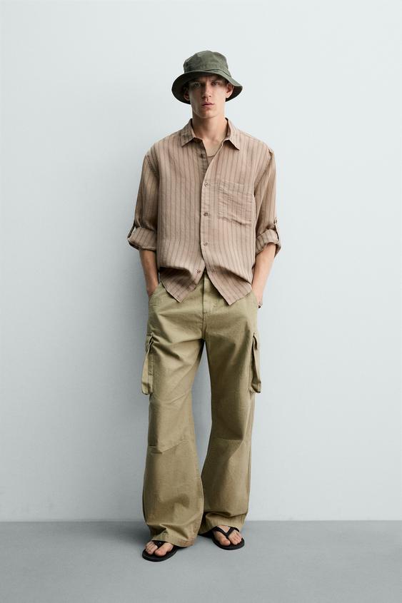 STRIPED SHIRT WITH SLEEVE TABS - Beige-pink by Zara - Image 0