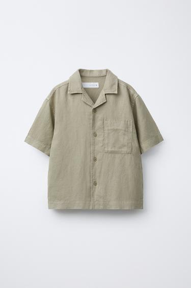PLAIN LOOSE-FITTING LINEN BLEND SHIRT - Khaki by Zara
