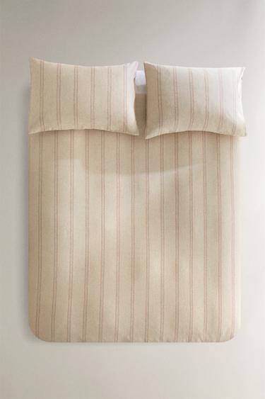 DYED THREAD STRIPED DUVET COVER - Light beige by Zara