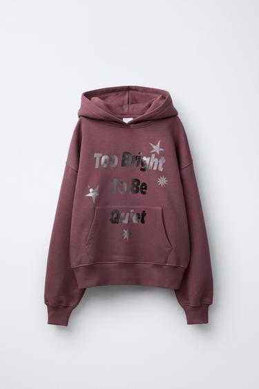 SHINY SLOGAN PRINT HOODIE - Pink by Zara