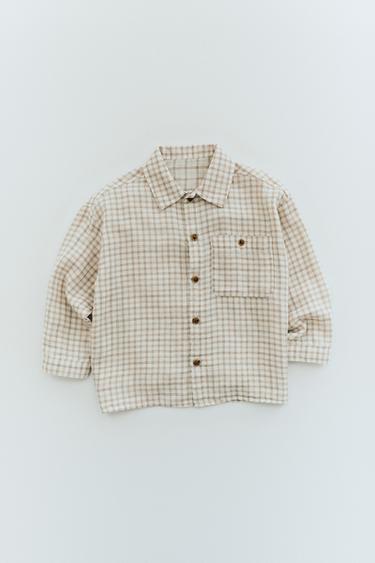CHECK SHIRT WITH POCKET - Ecru by Zara