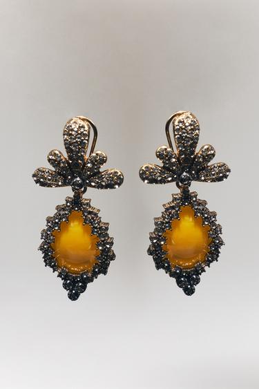 RHINESTONE AND STONE EARRINGS - Golden by Zara