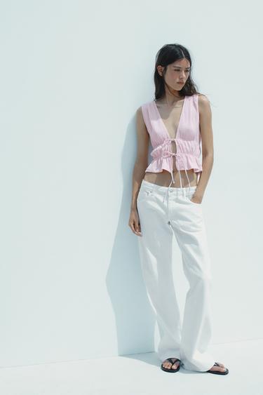GINGHAM TOP WITH TIES - Pink / White by Zara