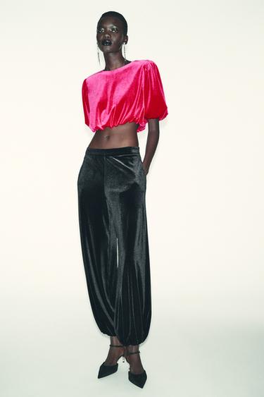 VELVET BALLOON TOP - fuschia by Zara
