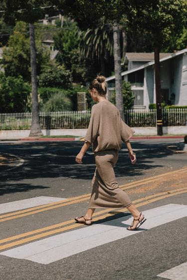 CUT-OUT KNIT STRAIGHT SKIRT - Brown / Ecru by Zara - Image 0
