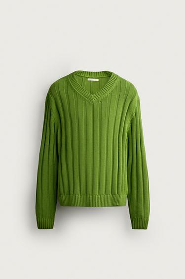 RIBBED RELAXED FIT JUMPER - Green by Zara