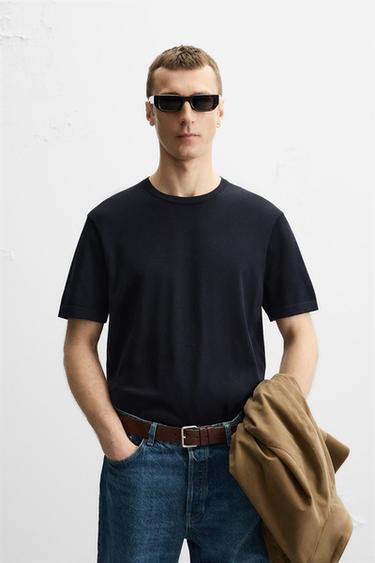 REGULAR FIT KNITTED T-SHIRT - Navy blue by Zara