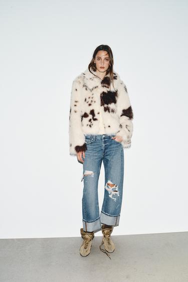 ANIMAL PRINT FAUX FUR JACKET - brown/white by Zara