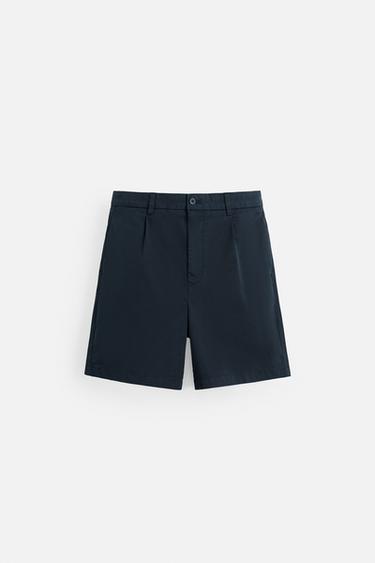 PLEATED REGULAR FIT BERMUDA SHORTS - Navy blue by Zara