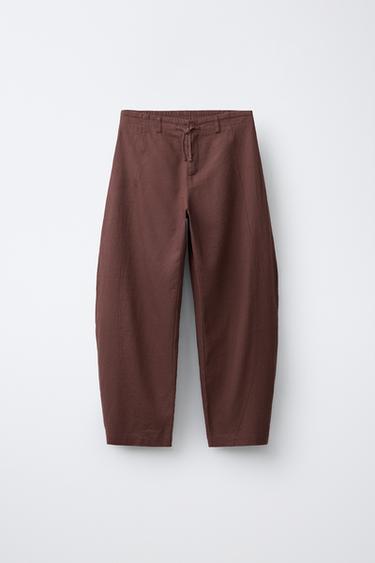 BARREL LINEN BLEND TROUSERS - Brown by Zara