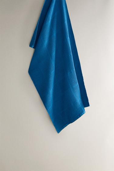 WAFFLE-KNIT COTTON TEA TOWEL - Blue by Zara
