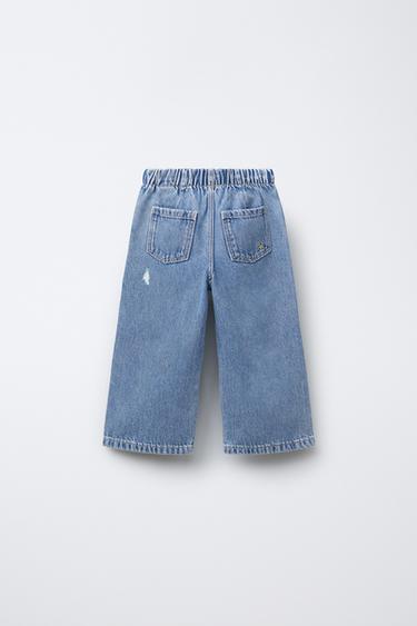 FLUID RIPPED WIDE-LEG JEANS - Mid-blue by Zara