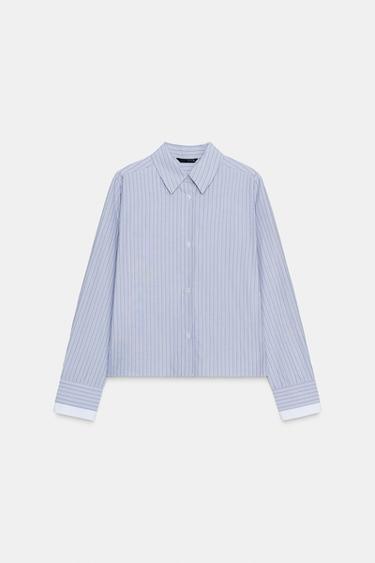 SHORT SHIRT WITH BACK TIES - Blue/White by Zara