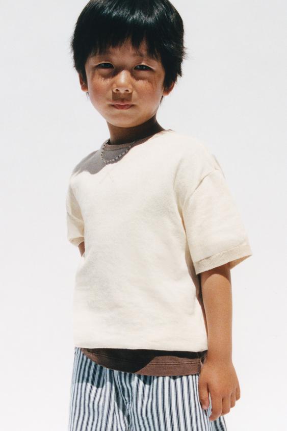 KNIT T-SHIRT WITH COTTON AND LINEN - Light beige by Zara - Image 0