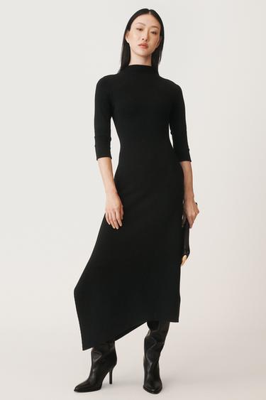WOOL BLEND ASYMMETRIC DRESS 50TH ANNIVERSARY - Black by Zara
