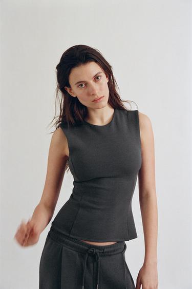 PEPLUM INTERLOCK TOP - Dark grey by Zara