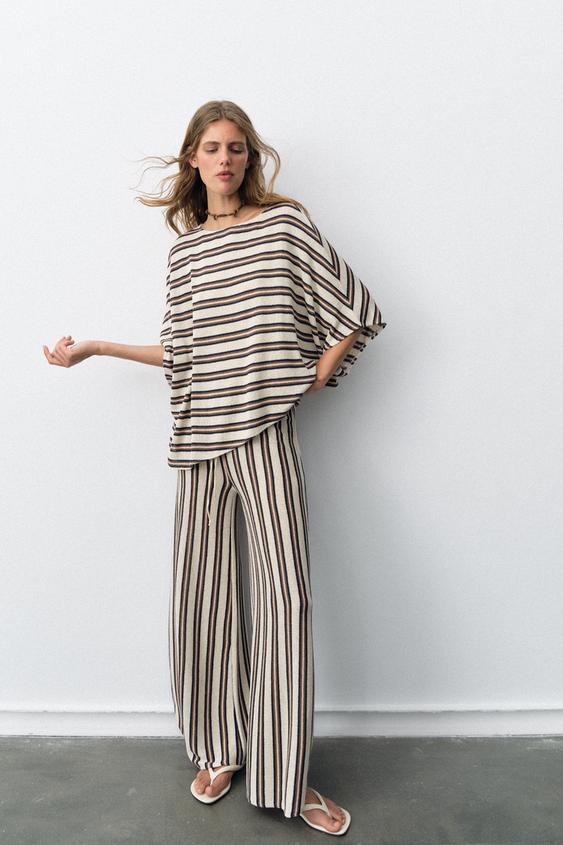 SHORT SLEEVE RUSTIC TOP - Brown Stripes by Zara - Image 0