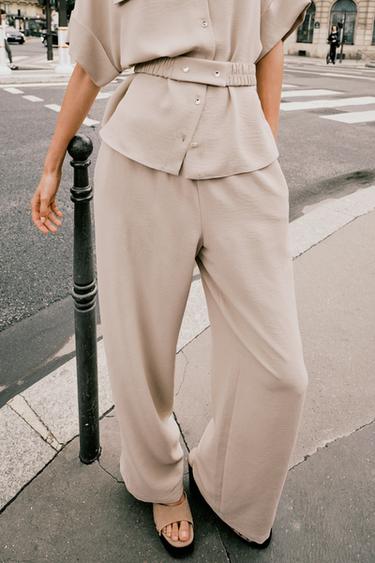 FLOWING WIDE-LEG TROUSERS - Sand by Zara