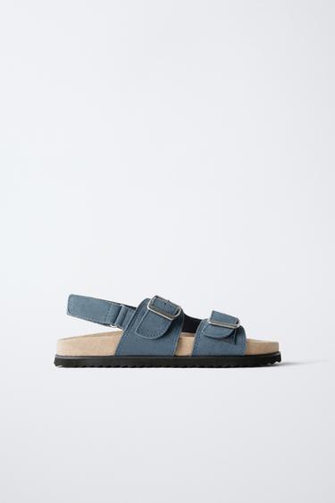 LEATHER BUCKLE SANDALS - Blue by Zara