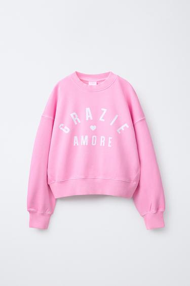 SWEATSHIRT WITH SLOGAN PRINT - Neon pink by Zara - Image 0