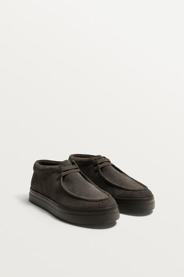 LEATHER MOC TOE SHOES - Grey by Zara