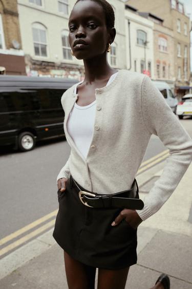 100% WOOL LONG SLEEVE CARDIGAN - Sand / Marl by Zara