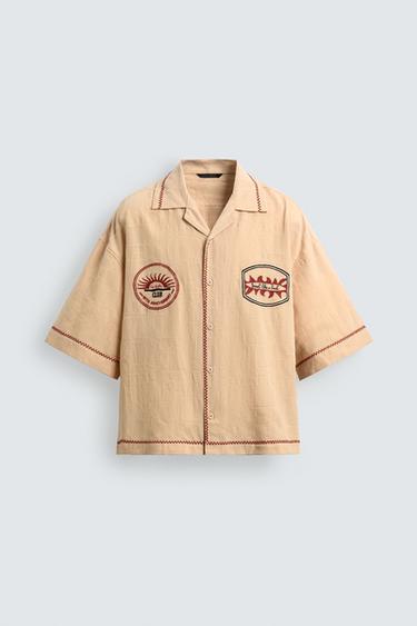 BOXY FIT JACQUARD EMBROIDERED SHIRT - Sand by Zara