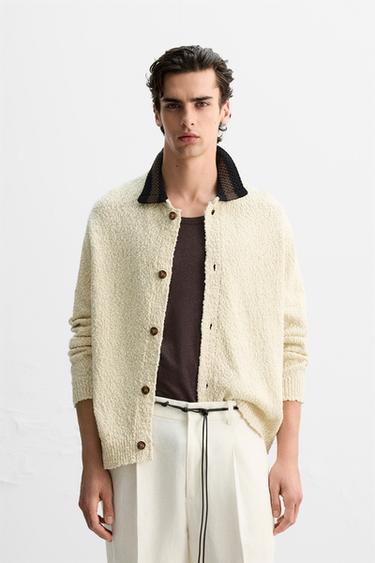 CONTRAST COLLAR CARDIGAN - Ecru by Zara