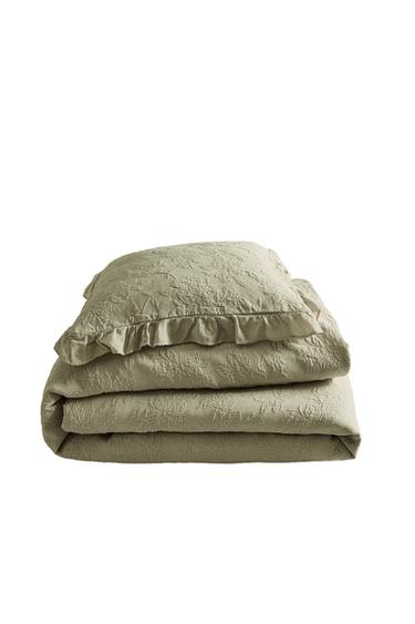 JACQUARD BEDSPREAD WITH RUFFLE TRIM - Green by Zara
