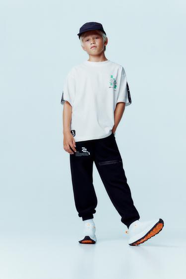 SPORTY SLOGAN T-SHIRT WITH STRIPES - White by Zara