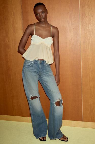 LACE-TRIMMED CAMISOLE TOP - Ecru by Zara