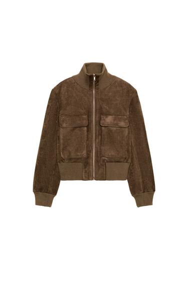 RIB HIGH-NECK BOMBER JACKET - Light beige by Zara