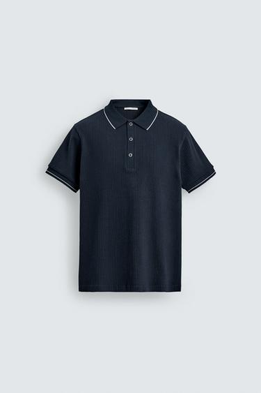 RIBBED REGULAR FIT POLO - Navy blue by Zara