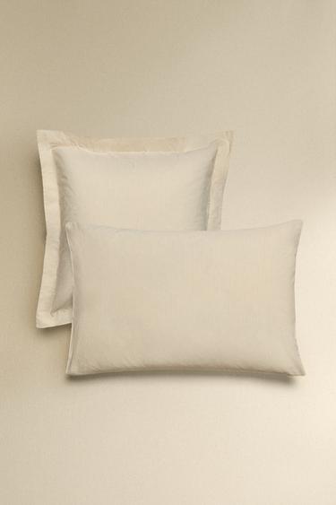 STRIPED SEERSUCKER COTTON PILLOWCASE - Beige by Zara